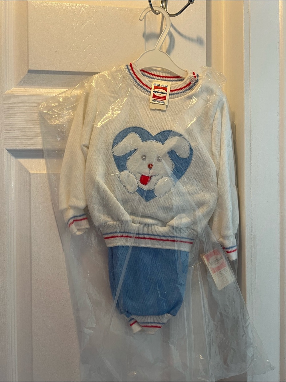 Vintage Toddler White & Blue Bunny Pullover Sweater & Pants 18M NEW